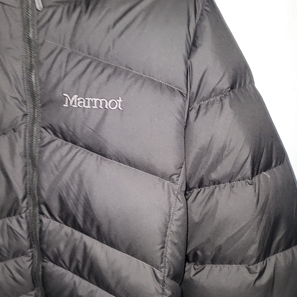 Marmot Black Quilted Jacket Coat with Faux Fur Trim Nwot Womens Size Large - Picture 3 of 4
